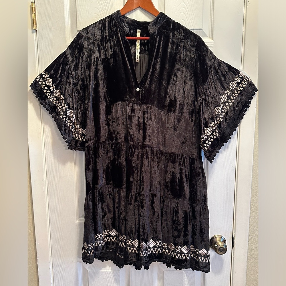 Uncle Frank Crushed Velvet Embroidered Dress